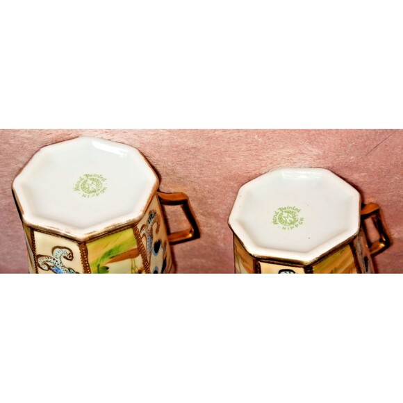 Antique Nippon Hand Painted Porcelain Chocolate Cups Marked Gold Gilt Blue - Picture 3 of 8